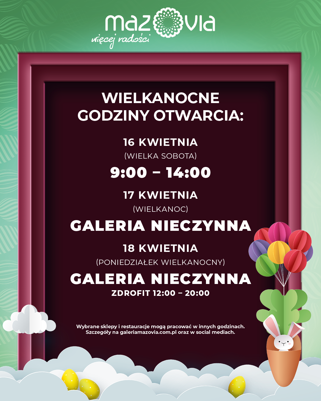 Fortuna Godziny Otwarcia święta Wielkanocne Galeria Mazovia » Wielkanocne godziny otwarcia